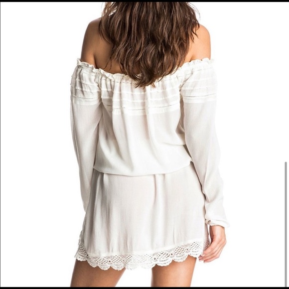 Ivory Drawstring Drop Waist Off-The-Shoulder Dress - Picture 2 of 8